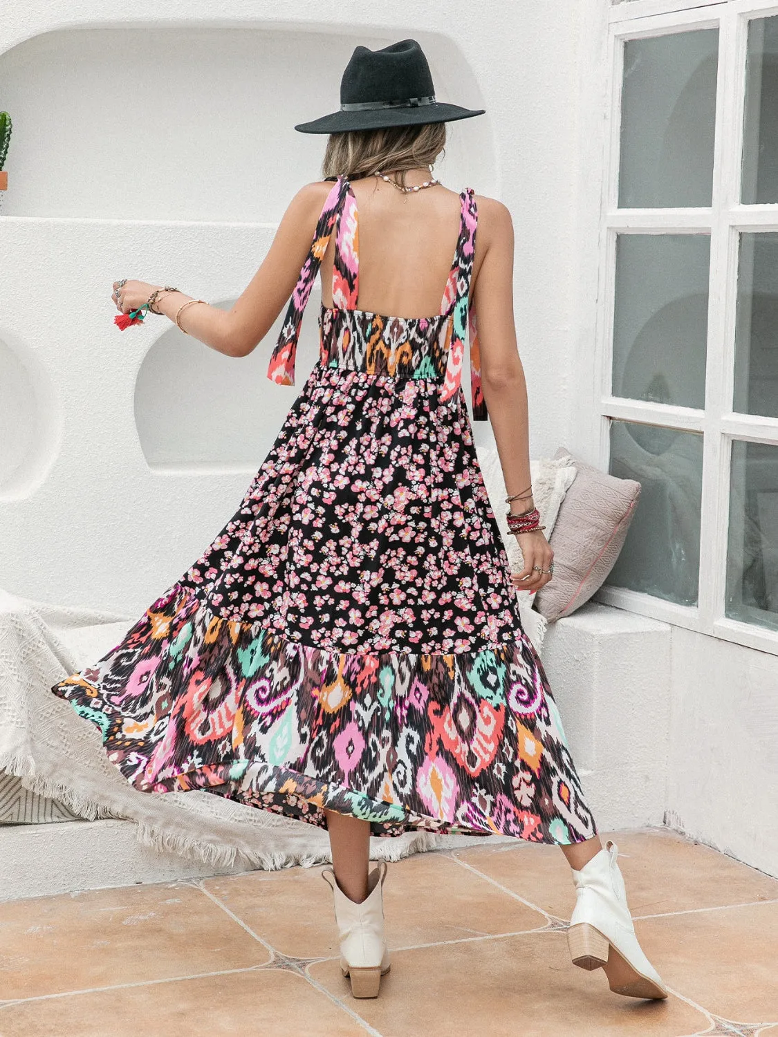 🌼 Printed Plunge Sleeveless Midi Dress 🌼