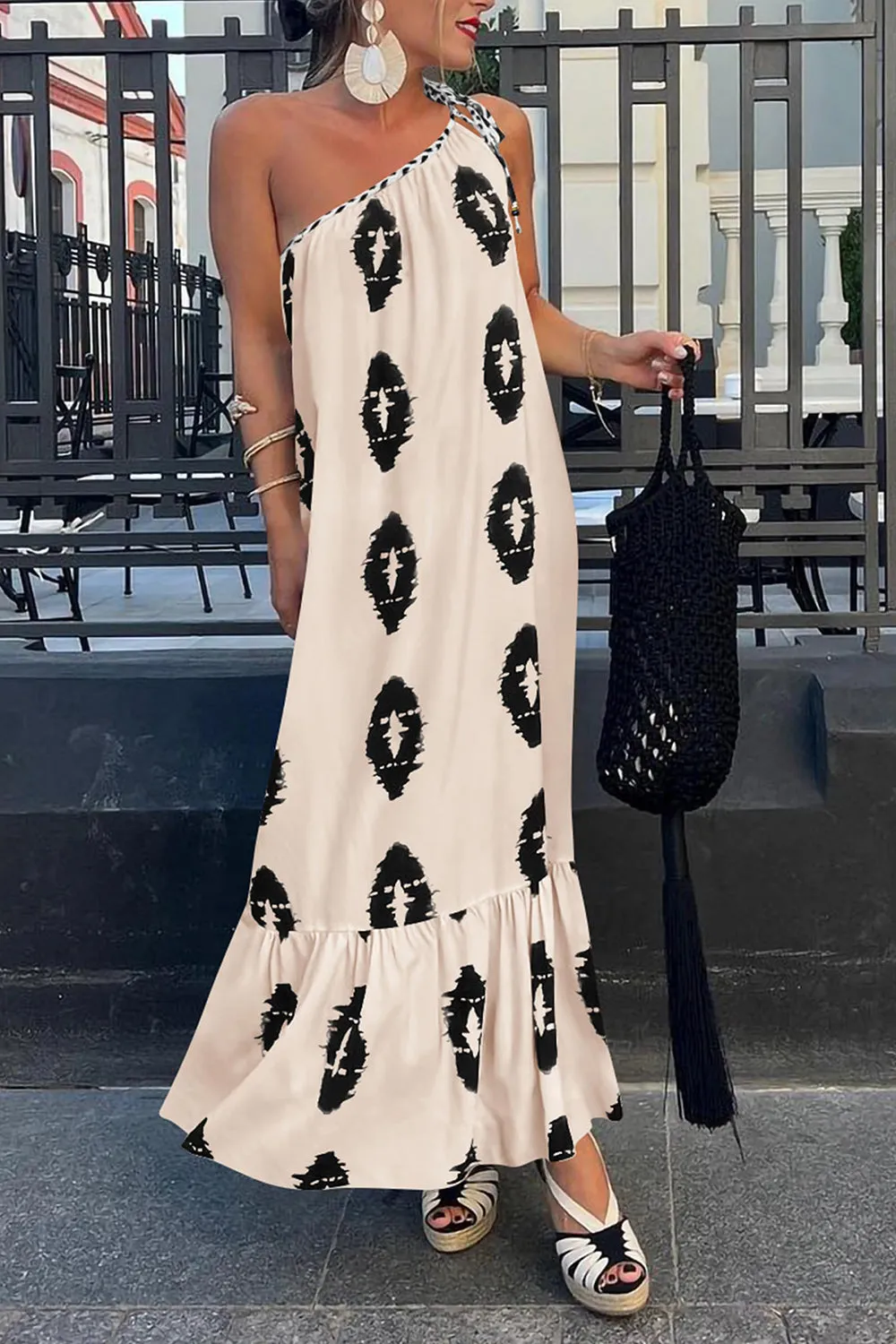 🌼 Printed Single Shoulder Maxi Dress 🌼