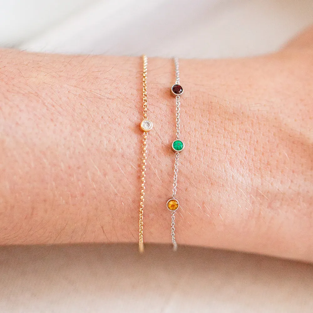 14K Gold 3 Birthstone Charms Bracelet