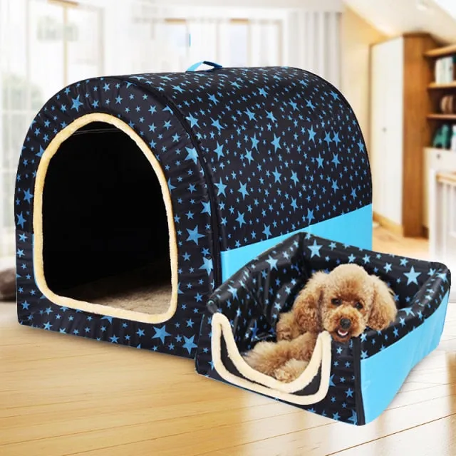 2 In 1 Comfy Folding Pet House Cat Cave/Small Puppy Bed