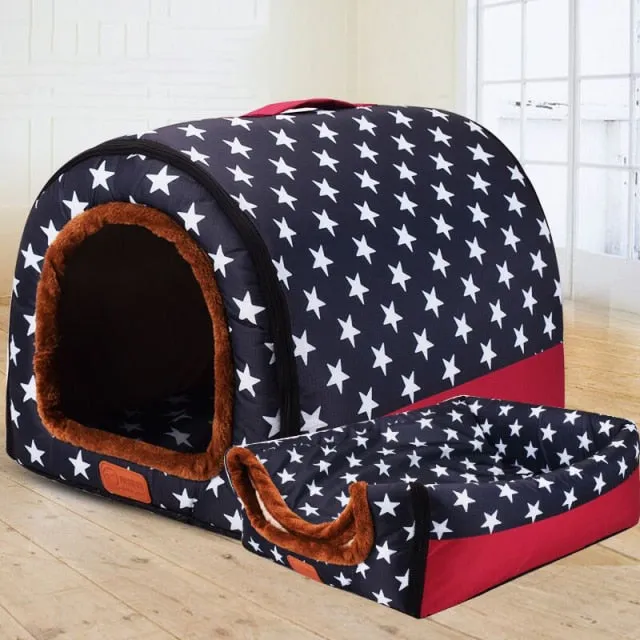 2 In 1 Comfy Folding Pet House Cat Cave/Small Puppy Bed