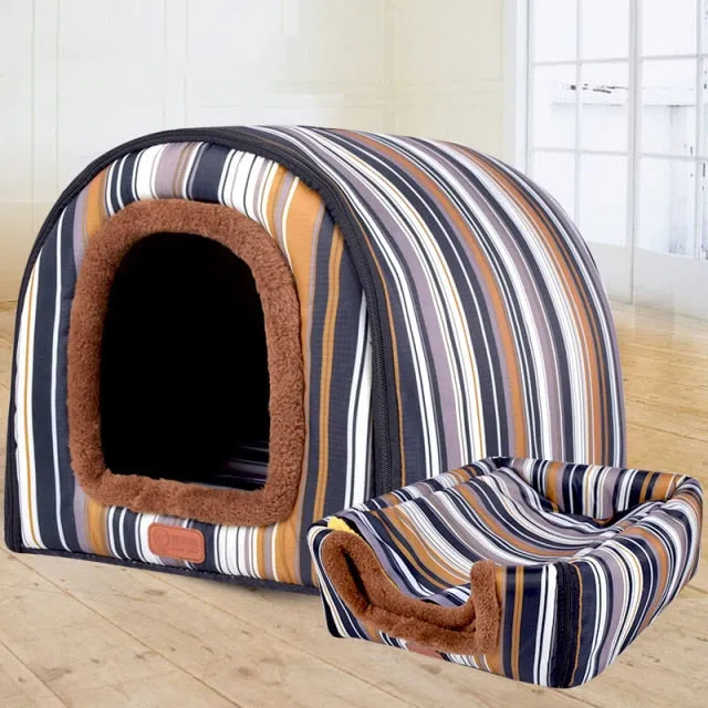 2 In 1 Comfy Folding Pet House Cat Cave/Small Puppy Bed