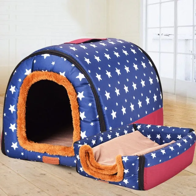 2 In 1 Comfy Folding Pet House Cat Cave/Small Puppy Bed