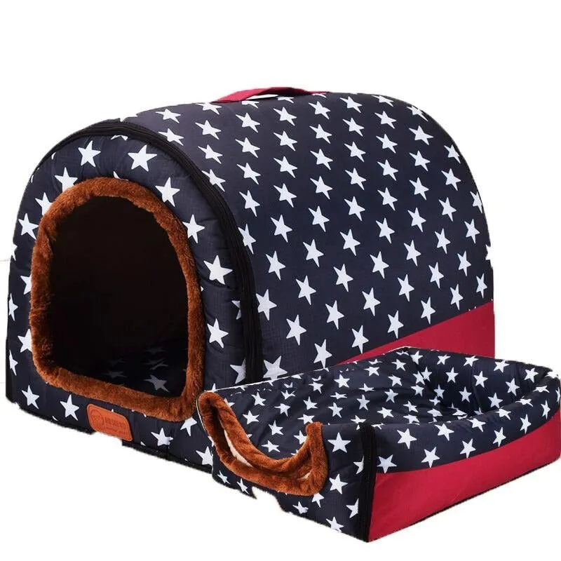 2 In 1 Comfy Folding Pet House Cat Cave/Small Puppy Bed