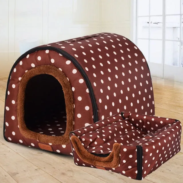 2 In 1 Comfy Folding Pet House Cat Cave/Small Puppy Bed