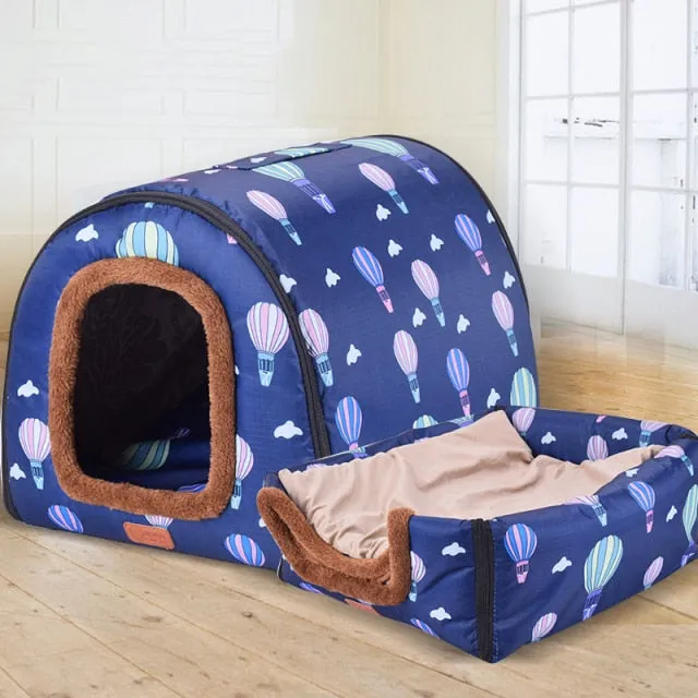 2 In 1 Comfy Folding Pet House Cat Cave/Small Puppy Bed