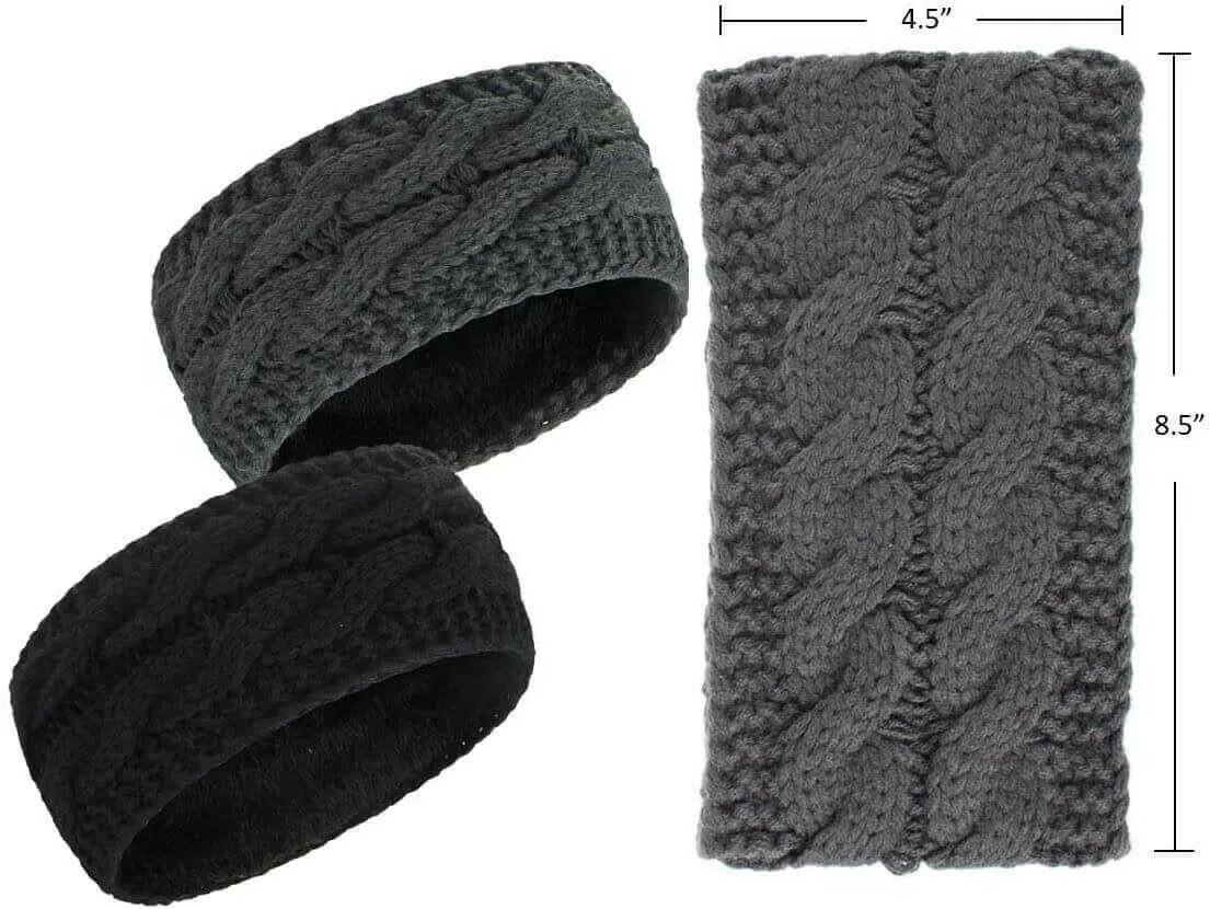 2 Pcs Winter Ears Warmer Headbands Women Cable Thick Knit Fuzzy Fleece