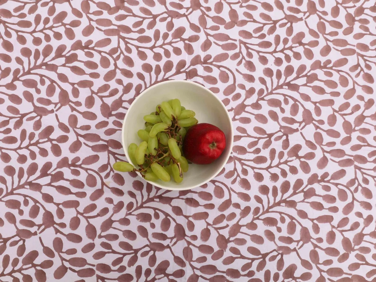 Abstract Leaf Brown and White Table Cover