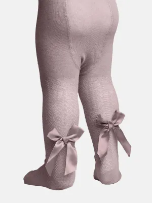 Baby Girl Tights Jaquard with Satin Bow - Jacquard Pink