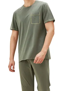 Bamboo Pyjamas Mens - Short Sleeve PJS Loungewear - Khaki Green