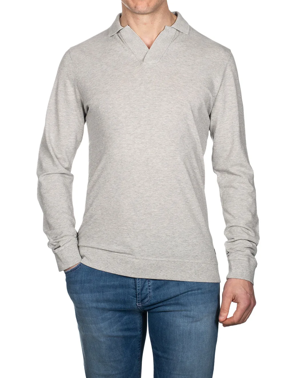 Barnett Longsleeve Retro Poloshirt Light Grey Melange