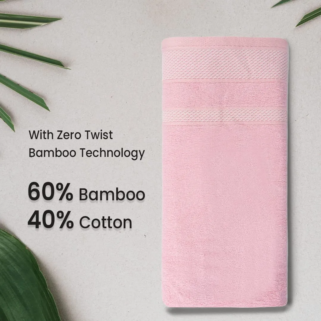 BePlush Zero Twist Bamboo Hand Towels Set of 4 Pink & Grey : Ultra Soft, Highly Absorbent, Quick Dry, Anti Bacterial Napkins for Hand Towel || 450 GSM, 40 X 60 cms