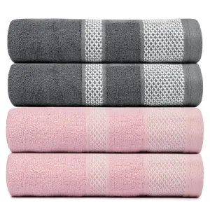 BePlush Zero Twist Bamboo Hand Towels Set of 4 Pink & Grey : Ultra Soft, Highly Absorbent, Quick Dry, Anti Bacterial Napkins for Hand Towel || 450 GSM, 40 X 60 cms