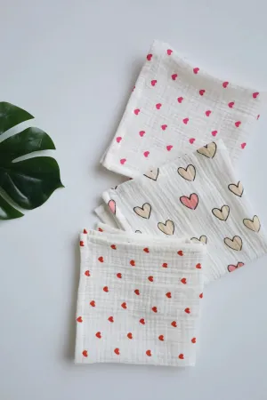 Blush Heart-Muslin Baby Wipes-Pack of 3