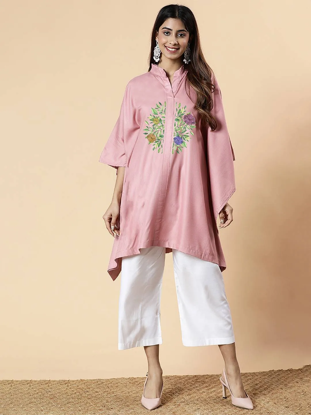 Blush Rayon MandarinKurti - BloomingHarmony