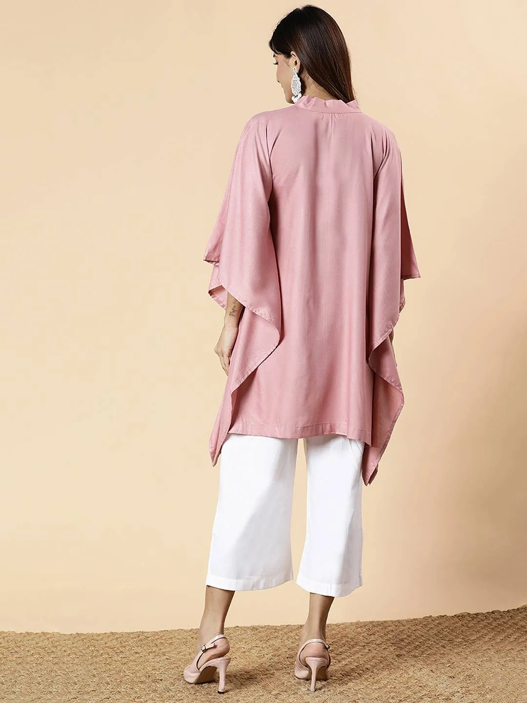 Blush Rayon MandarinKurti - BloomingHarmony