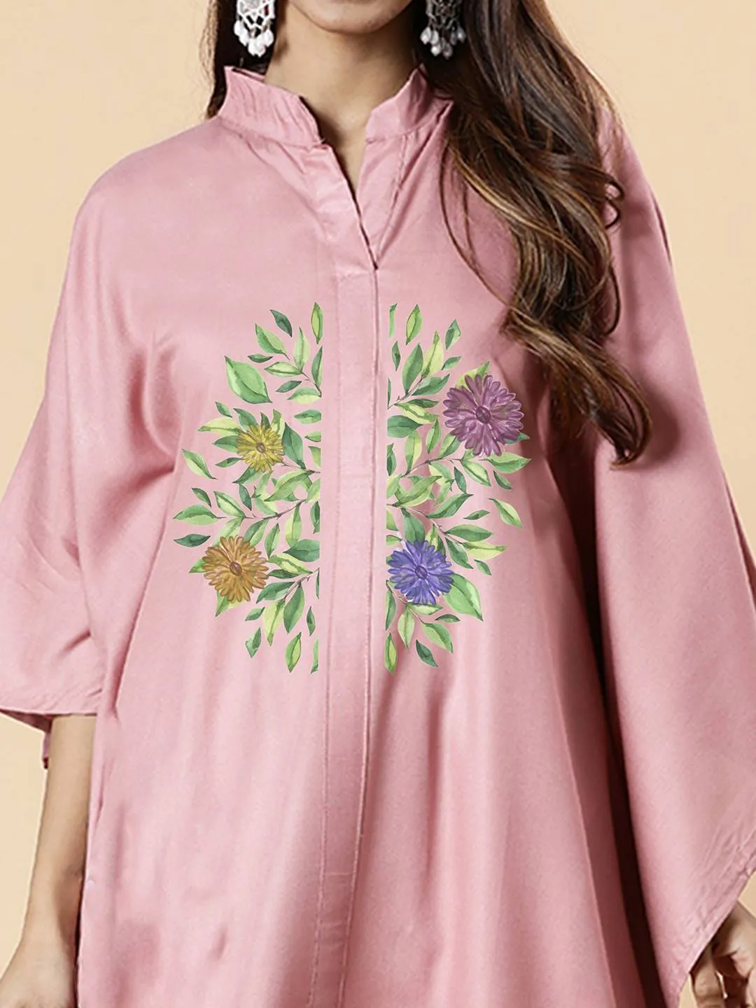 Blush Rayon MandarinKurti - BloomingHarmony