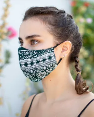 Boho Washable Face Mask Green Floral Elephant