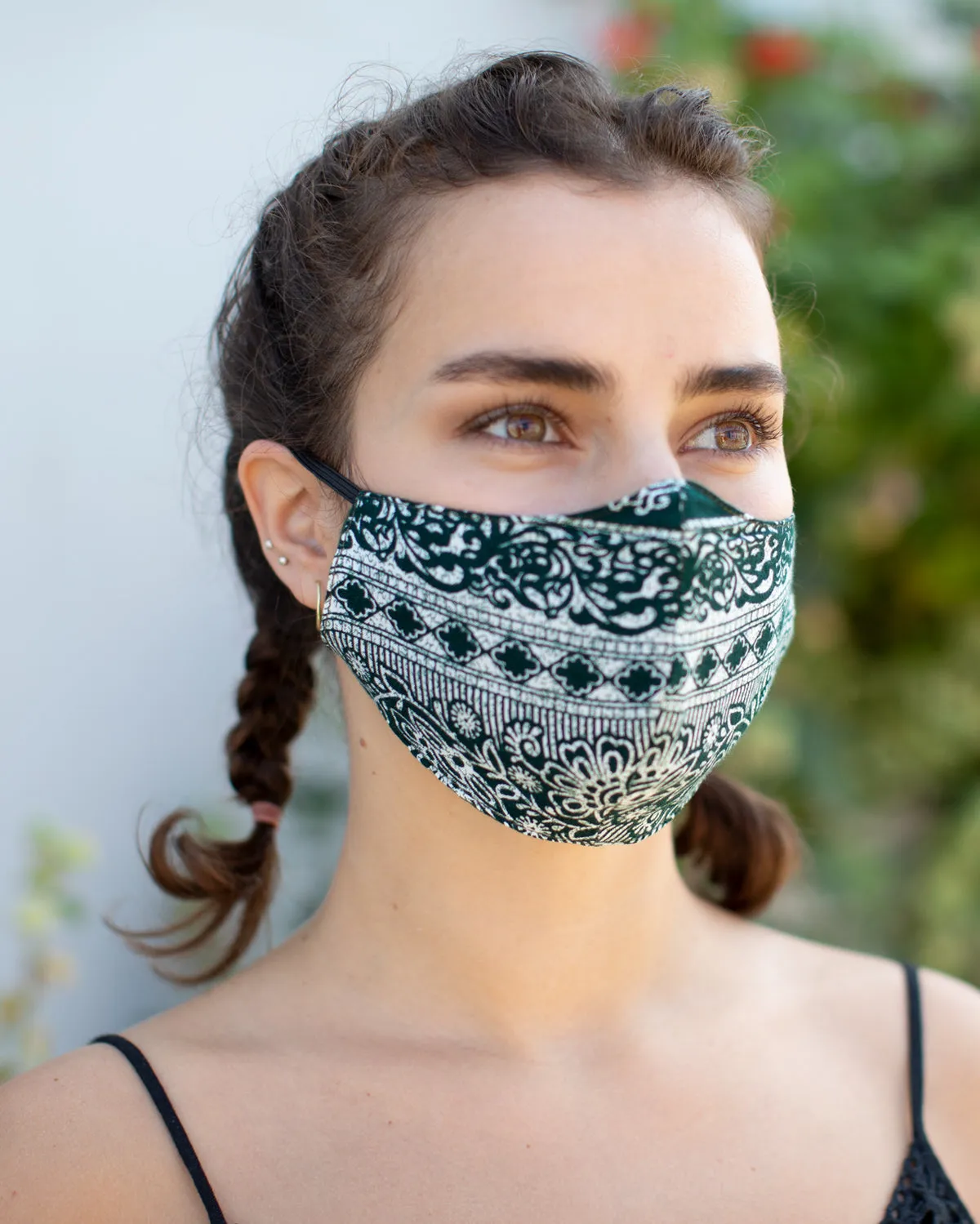 Boho Washable Face Mask Green Floral Elephant