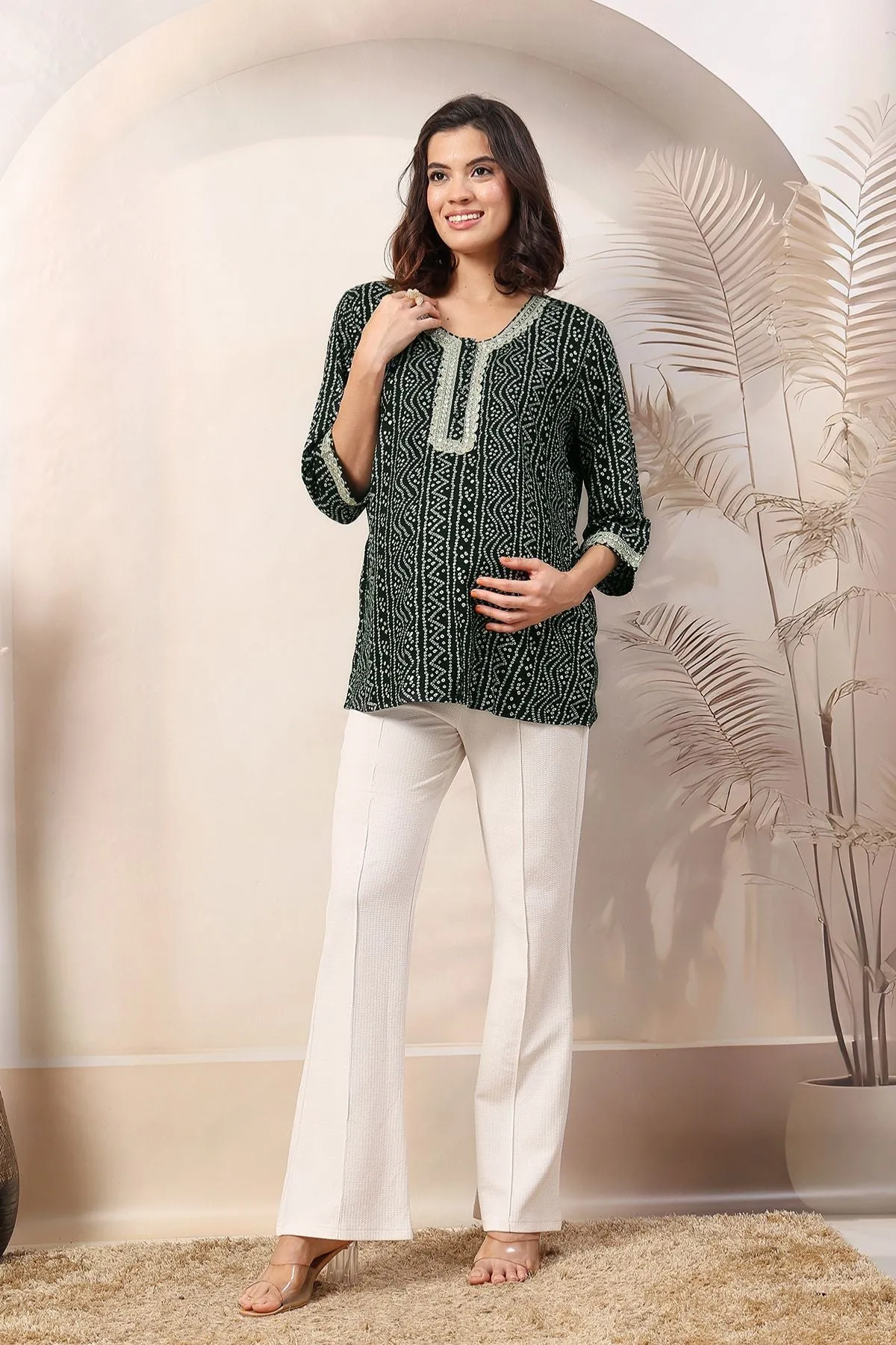 Bottle Green Elegant Essence Zipless Feeding Maternity Top