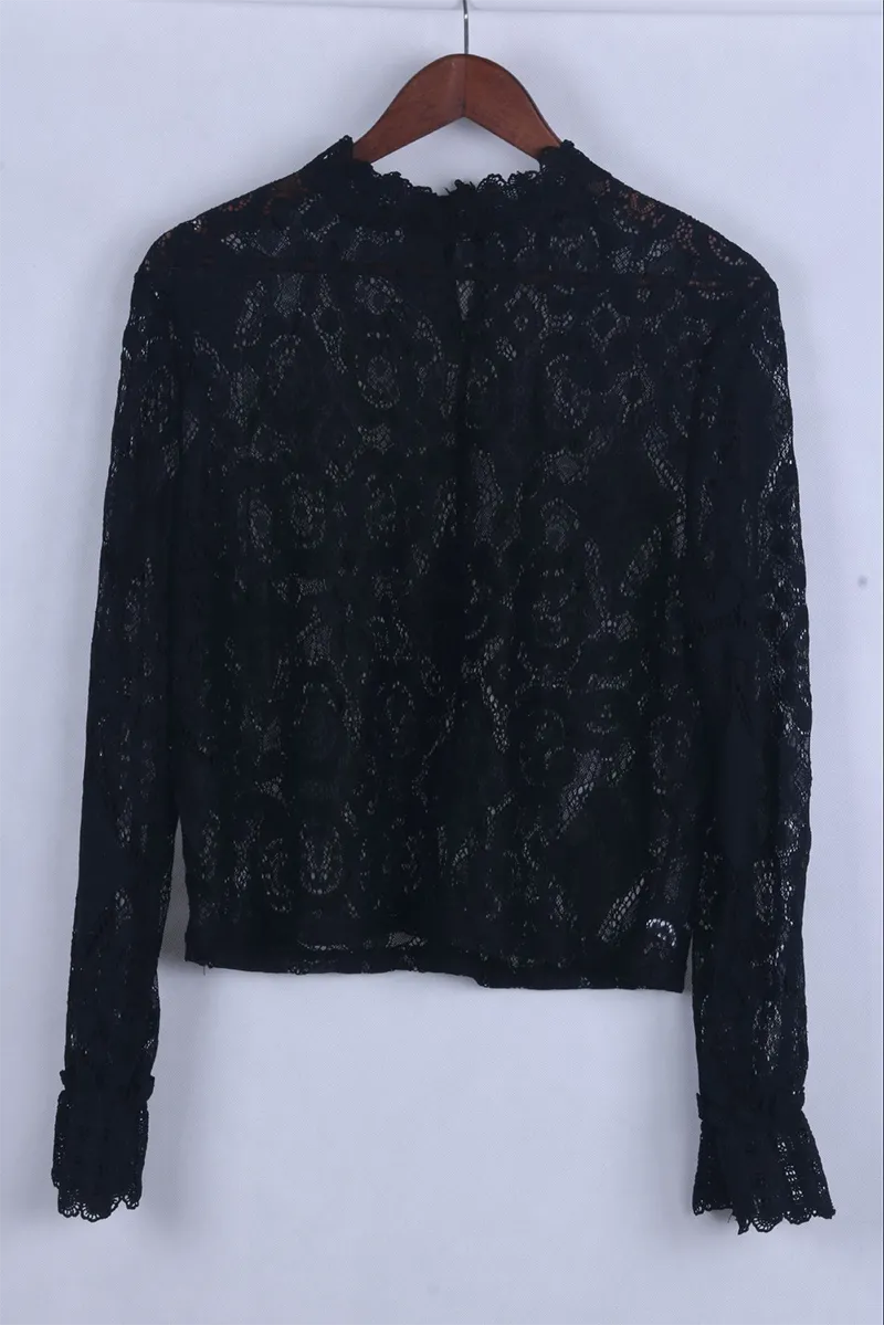 Casual Solid Lace Half A Turtleneck Tops