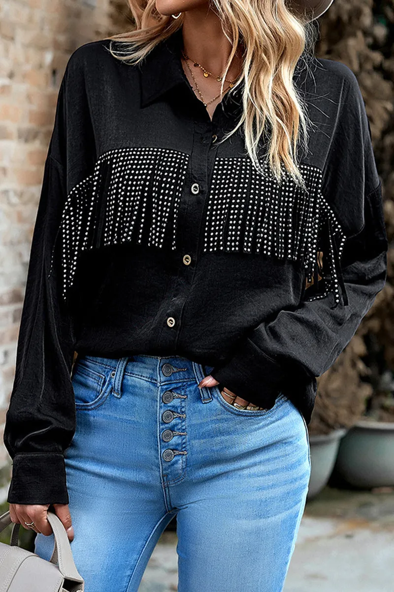 Casual Solid Tassel Shirt Collar Tops