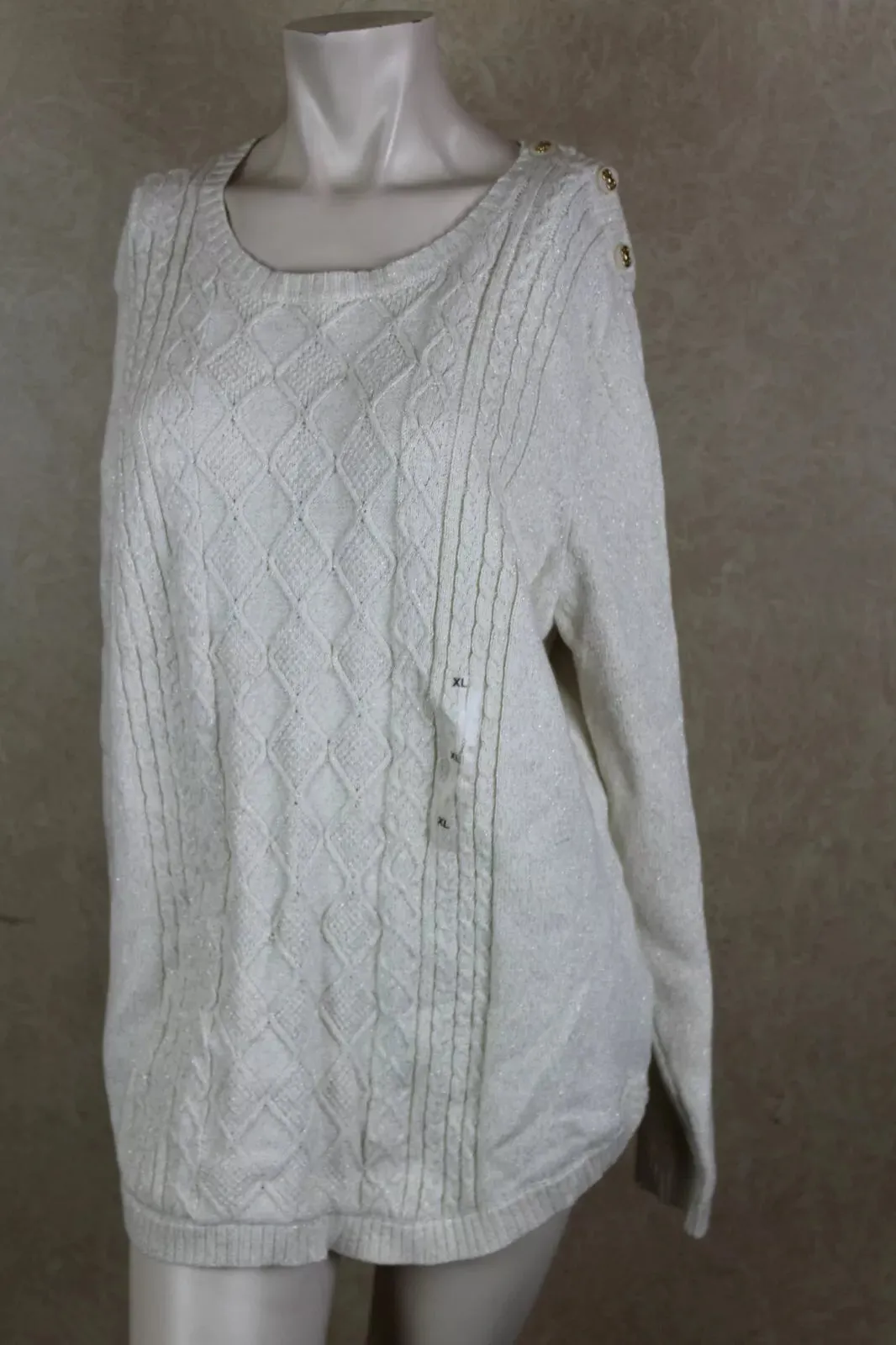 Charter Club Metallic Crewneck Cable-Knit Sweater-Natural Size XL