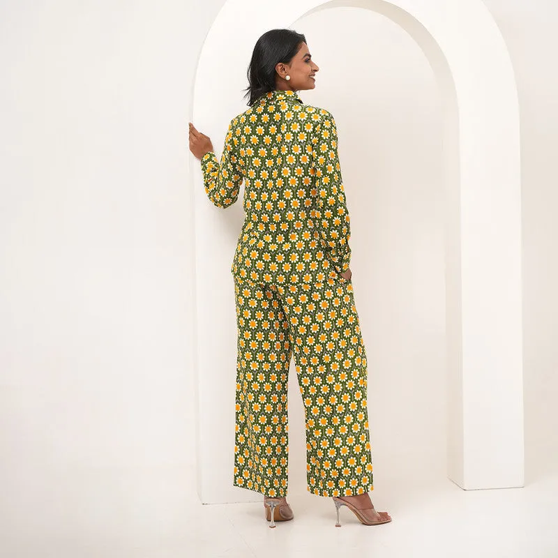 Co-Ord Set For Women | Printed | Plant Based Silk | Yellow & Green