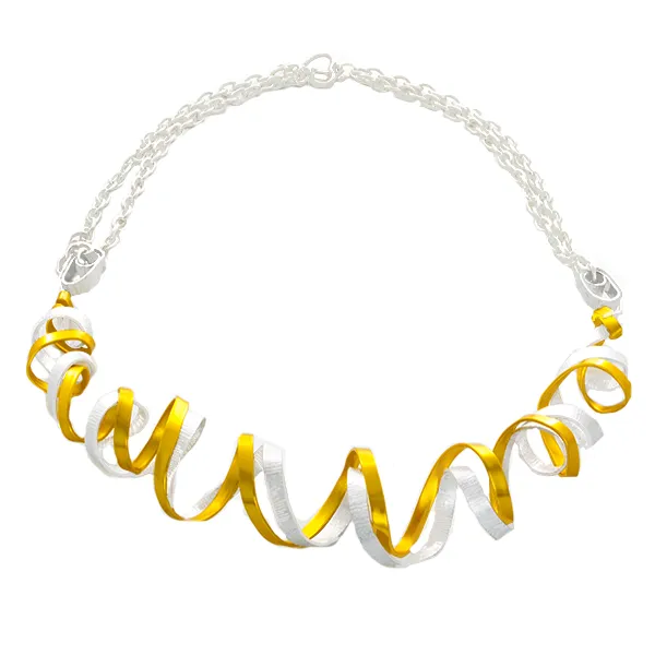 Curled Wave Abstract Statement Necklace in Silver and Gold