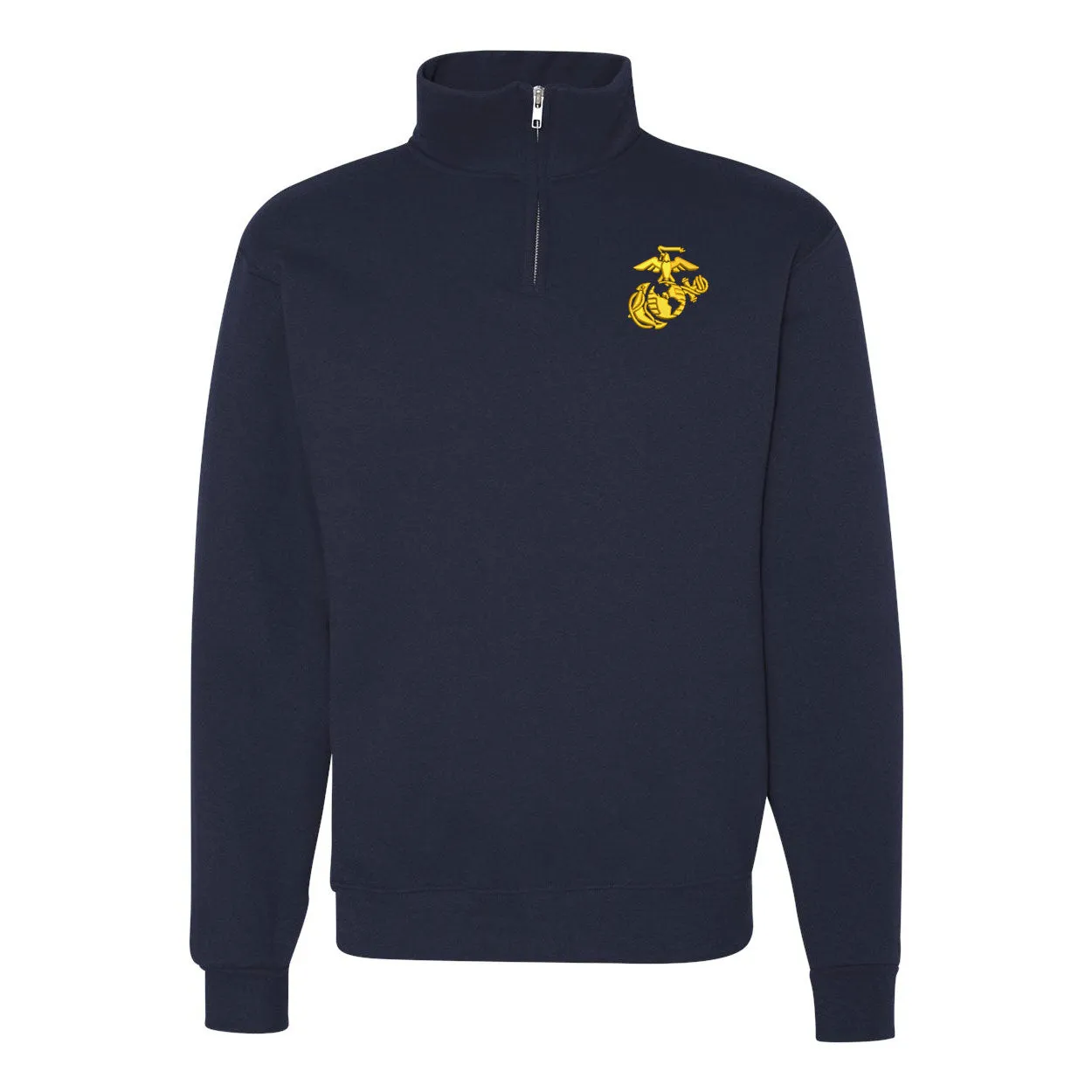 Eagle Globe and Anchor Quarter Zip Sweatshirt with Gold Logo