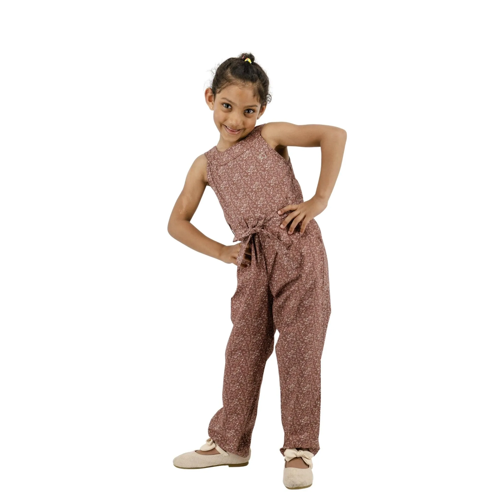 Eco-Friendly Girls' Cocoa Cotton Jumpsuit