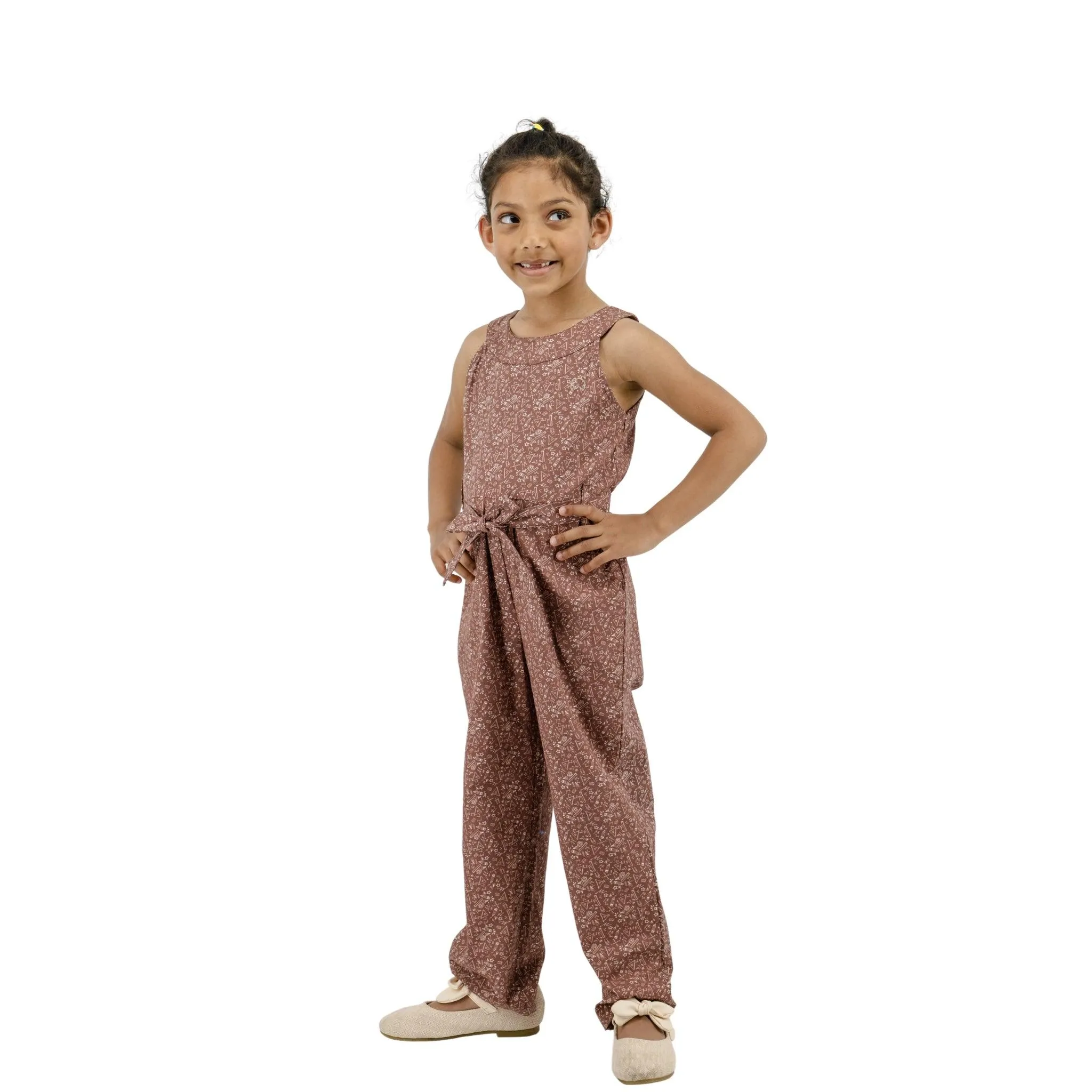 Eco-Friendly Girls' Cocoa Cotton Jumpsuit