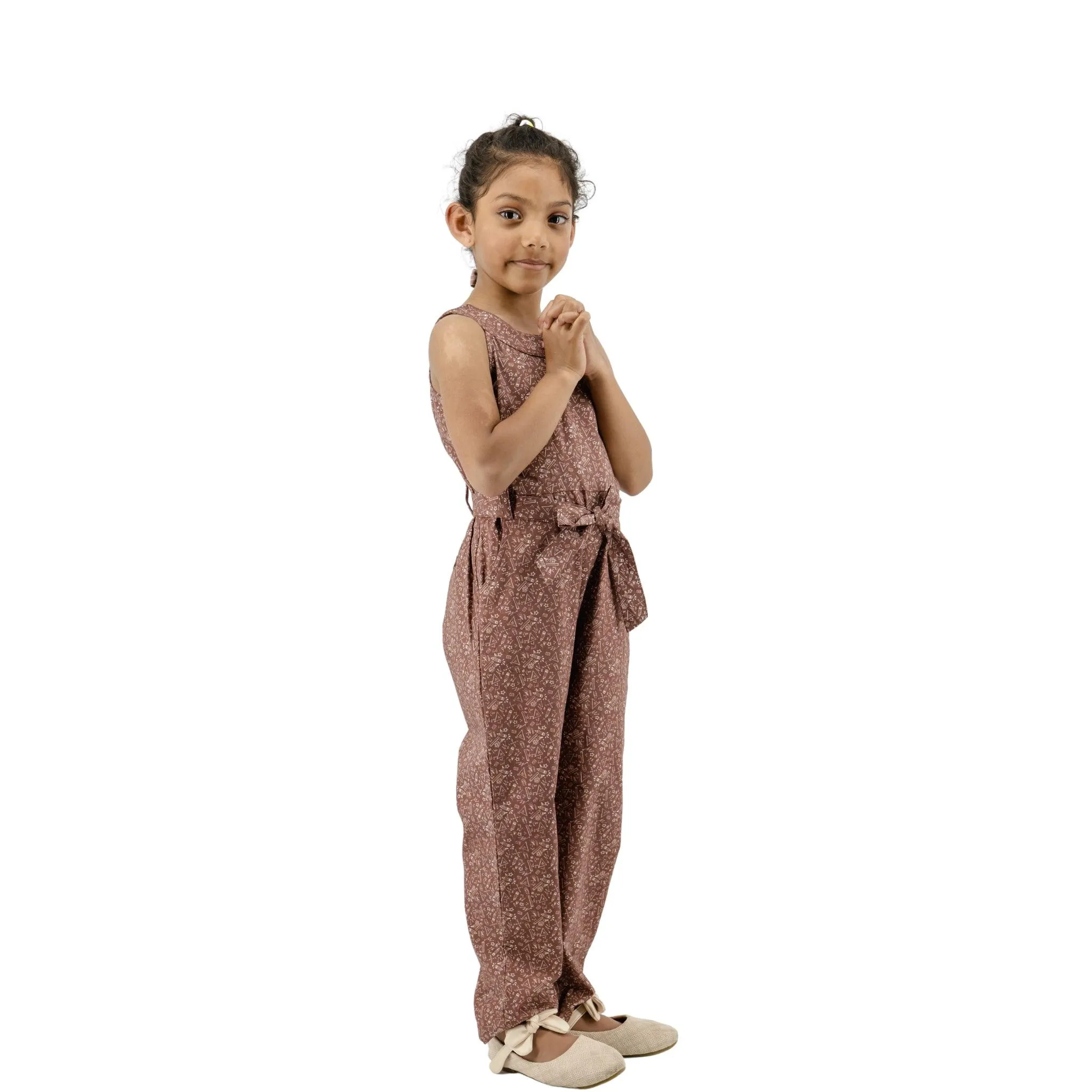 Eco-Friendly Girls' Cocoa Cotton Jumpsuit