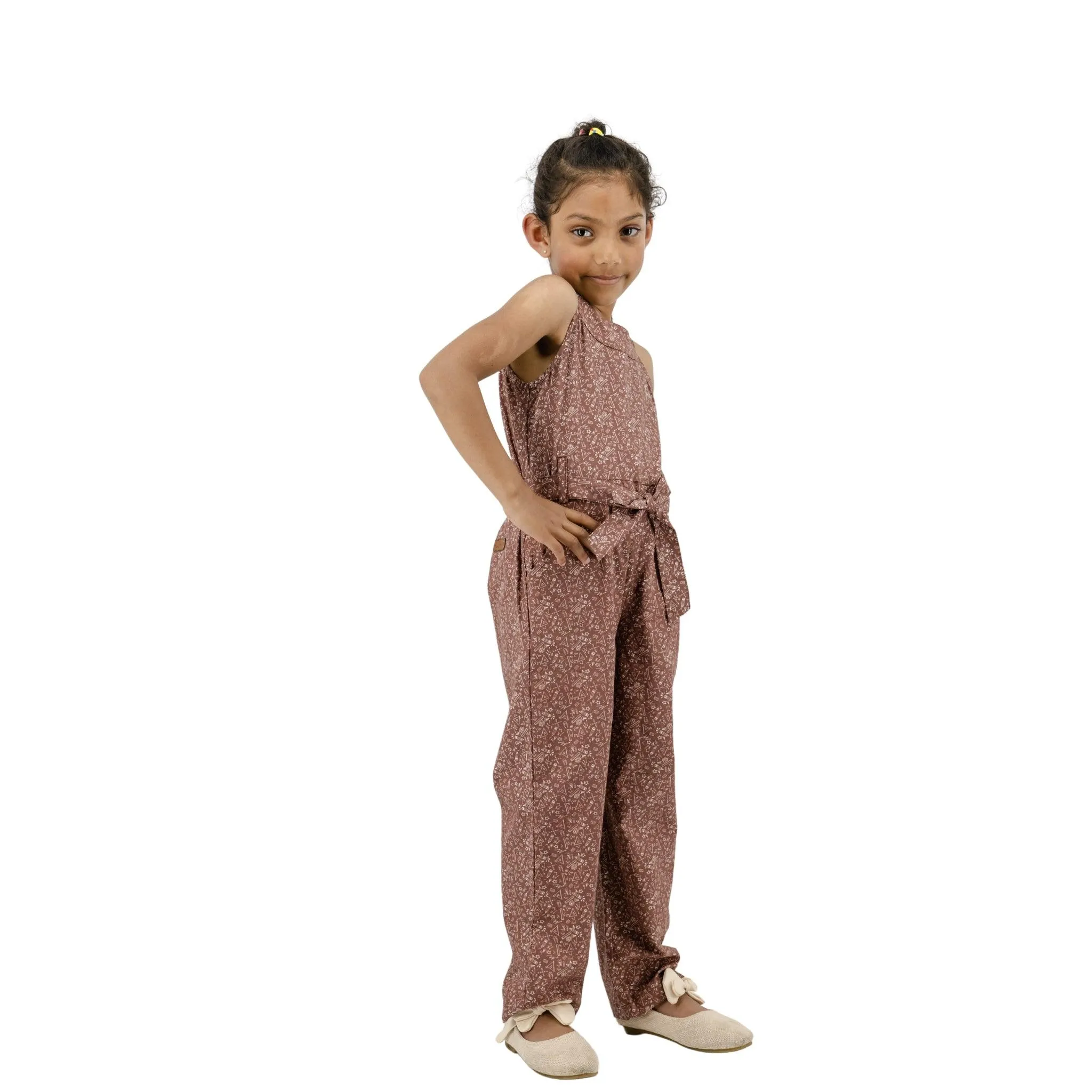 Eco-Friendly Girls' Cocoa Cotton Jumpsuit