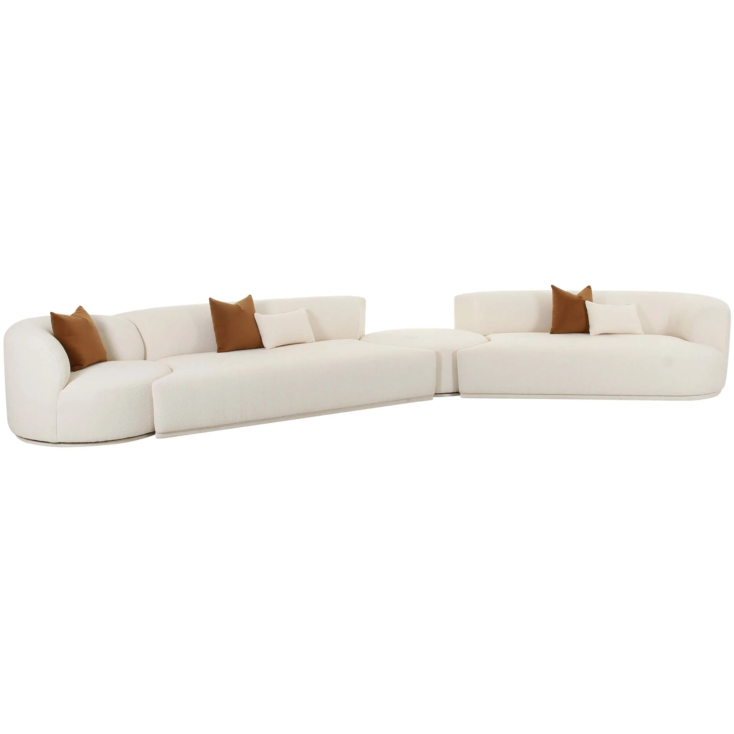 Fickle Boucle 4 Piece Modular RAF Sectional, Cream