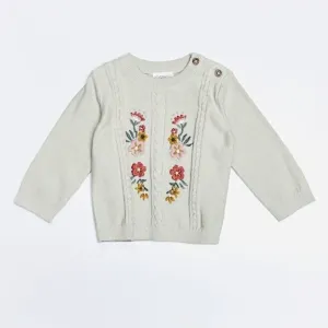 Floral Embroidered Cable Knit Baby Pullover Sweater