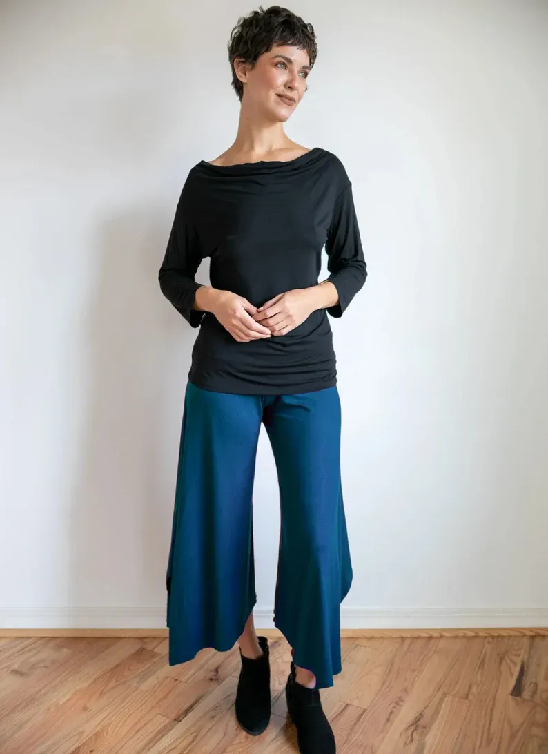 Flowy Long Leg Fold-over Waistband Flared Gaucho Pants