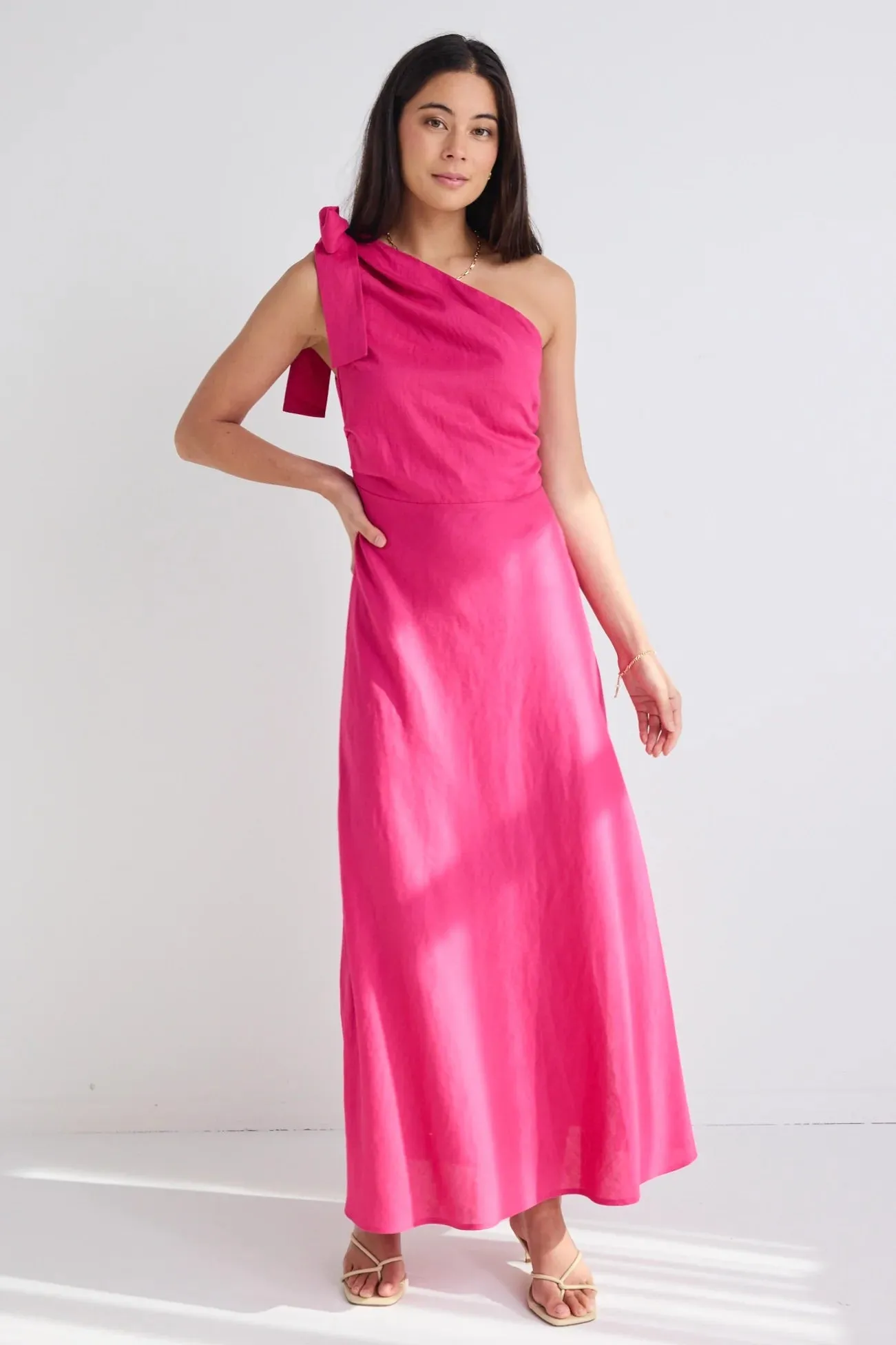 Georgia Mae Mirror Hot Pink Linen Blend Dress