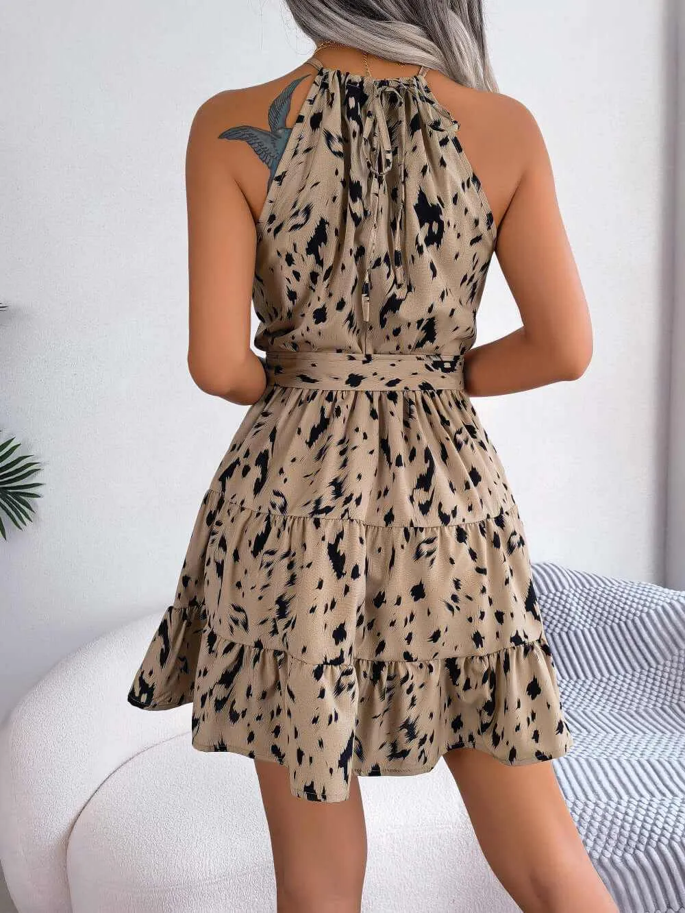 Glow Chic's Casual Leopard Print Ruffled Swing Dress