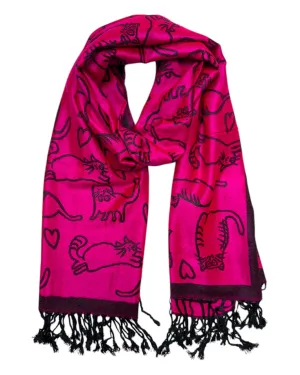 Hot Pink & Black Reversible Cat Rave Pashmina