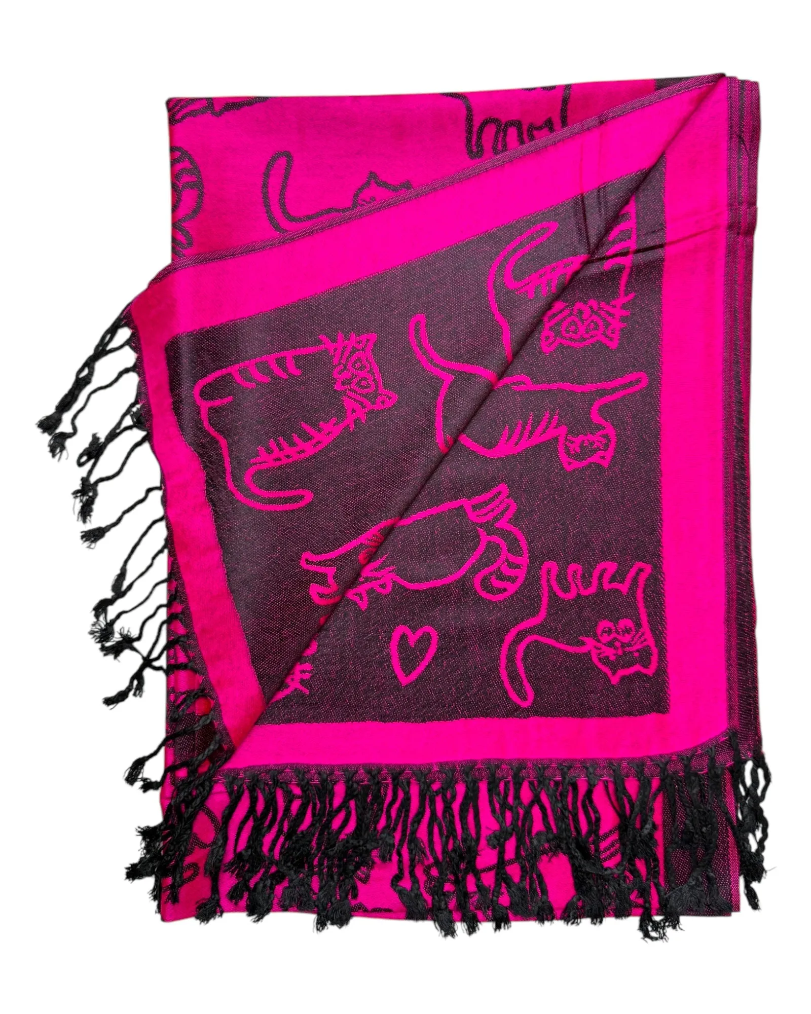 Hot Pink & Black Reversible Cat Rave Pashmina