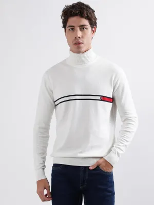 Iconic Men White Solid Turtle Neck Full Sleeves Pullover Style Sweater