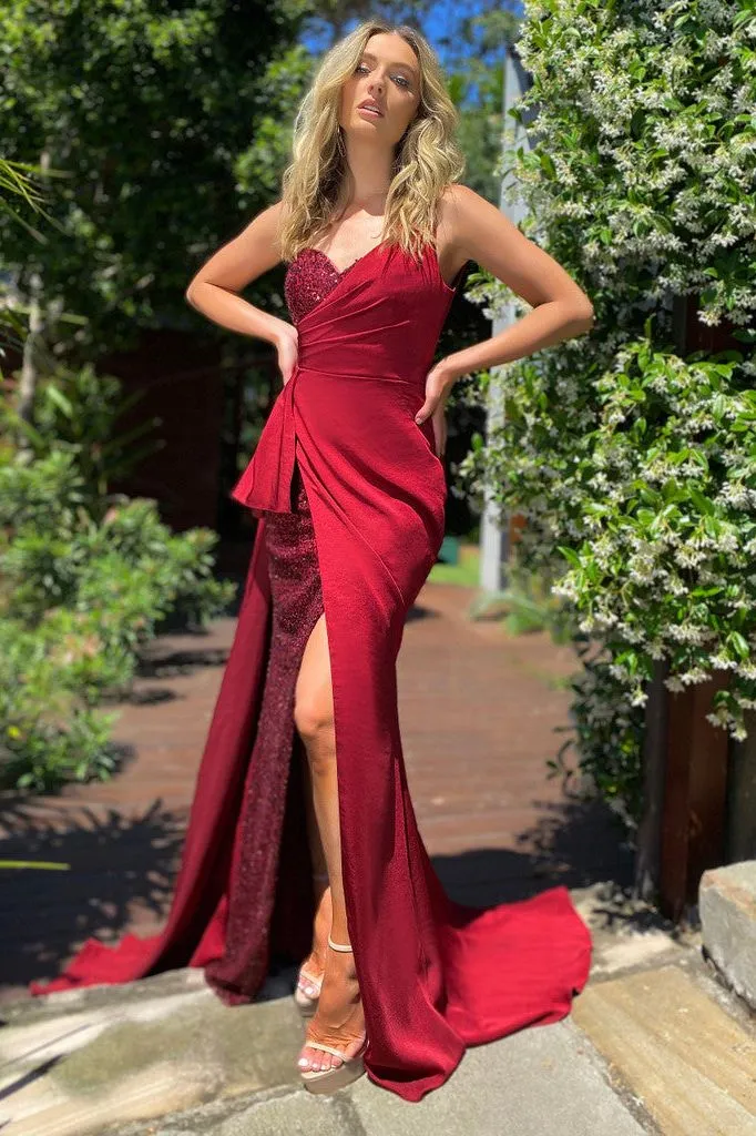 J'ADORE AUSTRALIA SEQUIN JERSEY  BALL  GOWN - MAROON