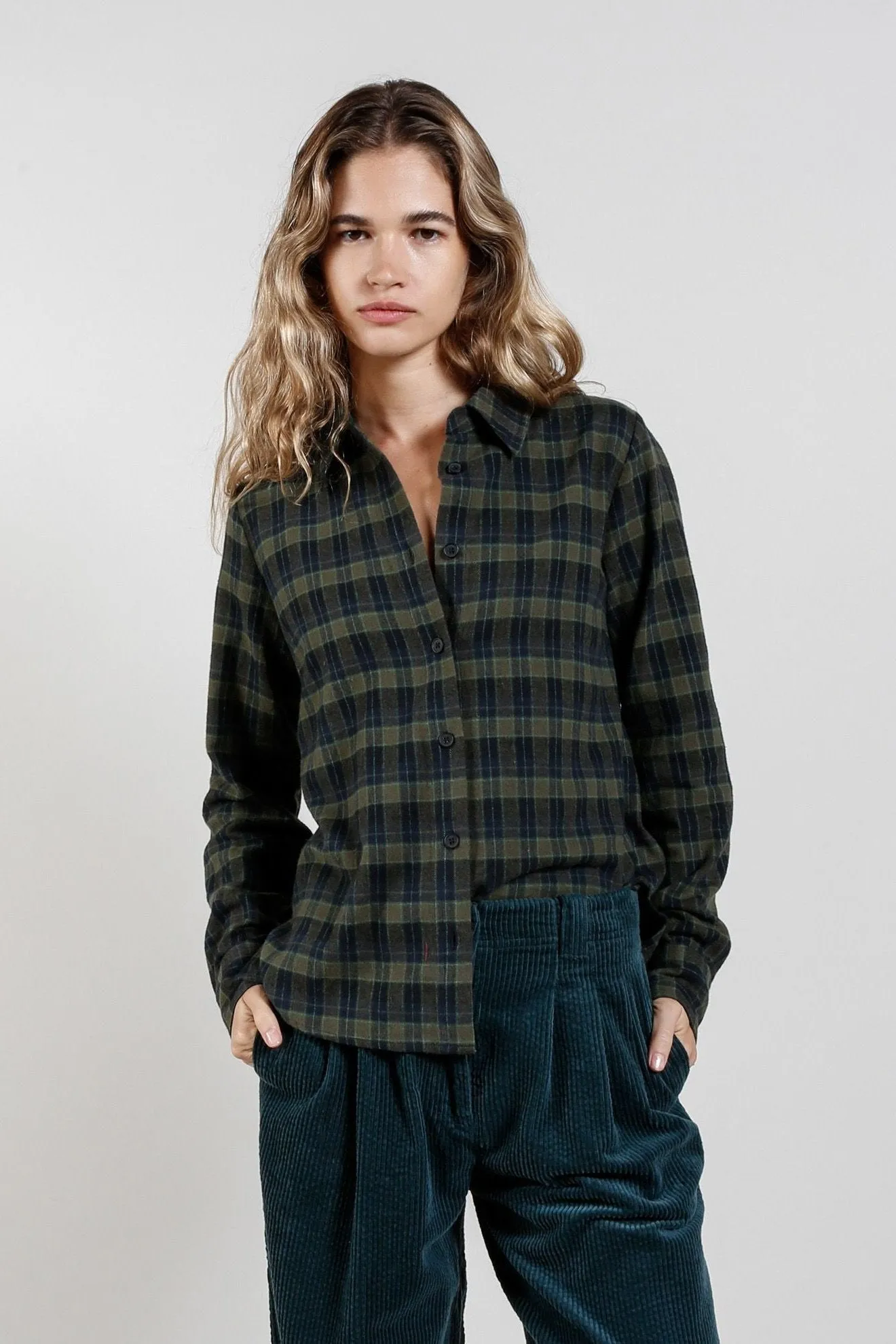 Kenji Organic Cotton Flannel Shirt Navy Check