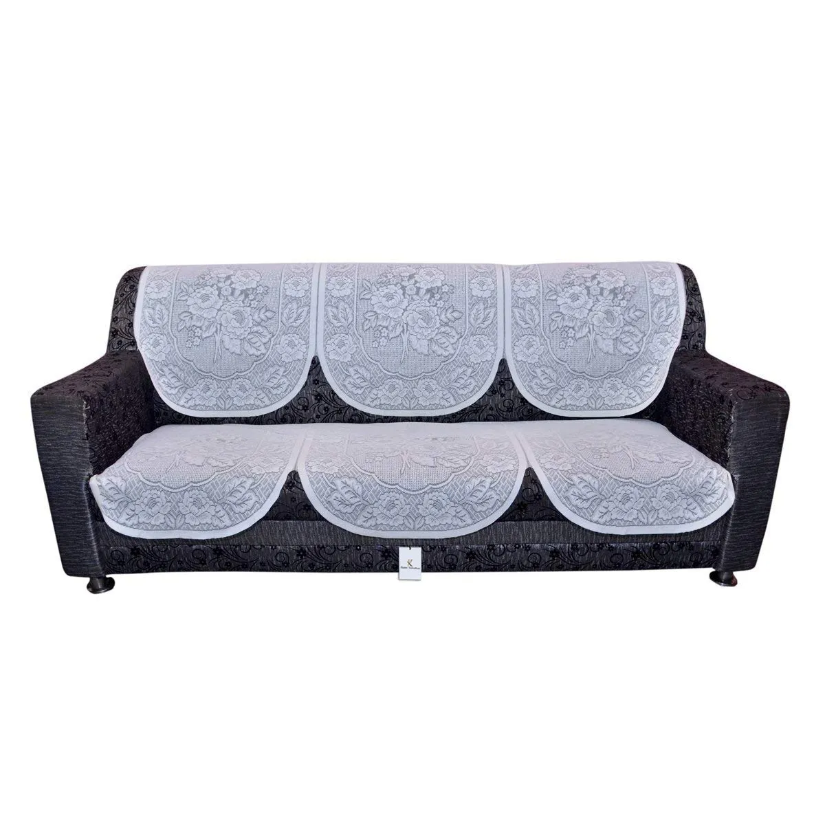 Kuber Industries Self Cotton 5 Seater Sofa Cover|Set of 6 Piece (White)