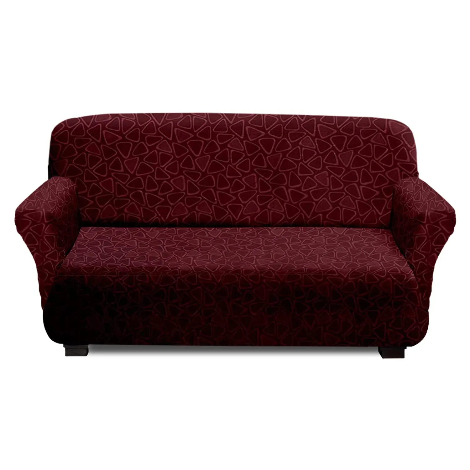 Kuber Industries Triangle Printed Stretchable, Non-Slip Polyster 1 & 3 Seater Sofa Cover/Slipcover/Protector Set with Foam Stick, Set of 2 (Maroon)-50KM01437, Standard