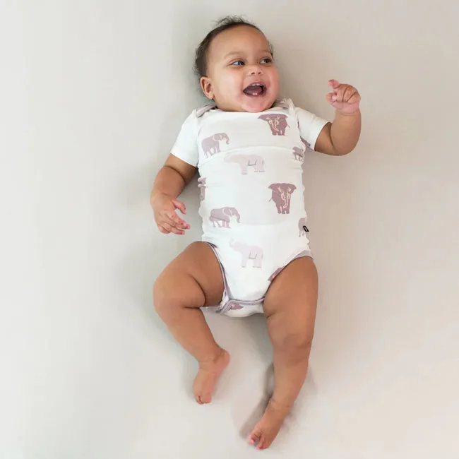 Kyte Baby Short Sleeve Printed Bodysuit in Elephant