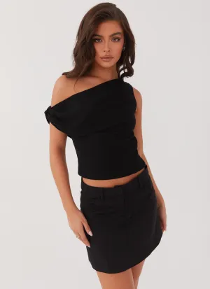 Marissa Linen One Shoulder Top - Black