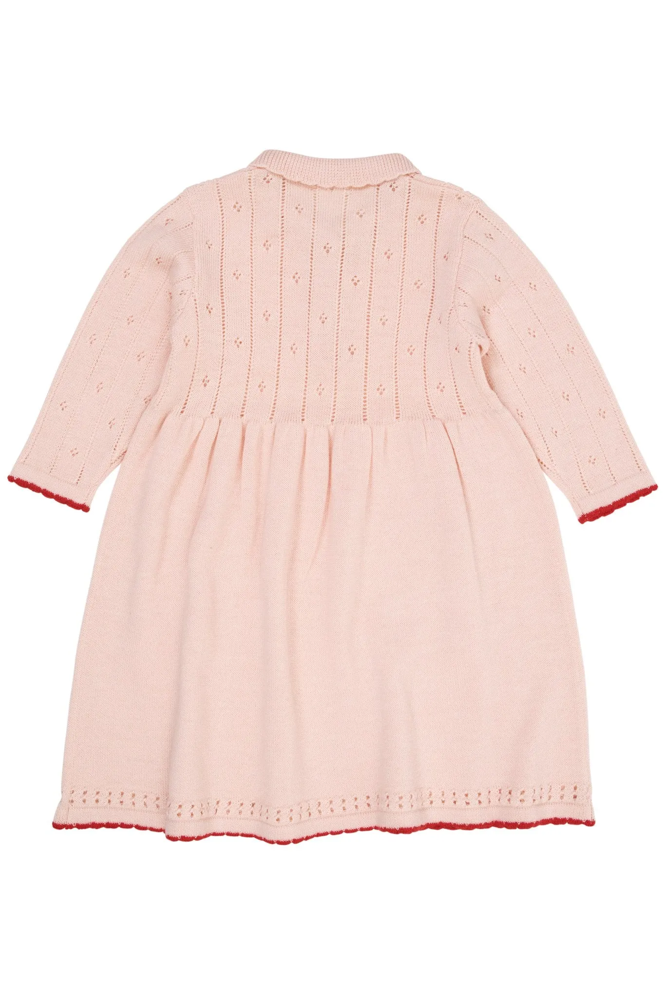 MERINO POINTELLE DRESS W. COLLAR - SOFT PINK/RED COMBI