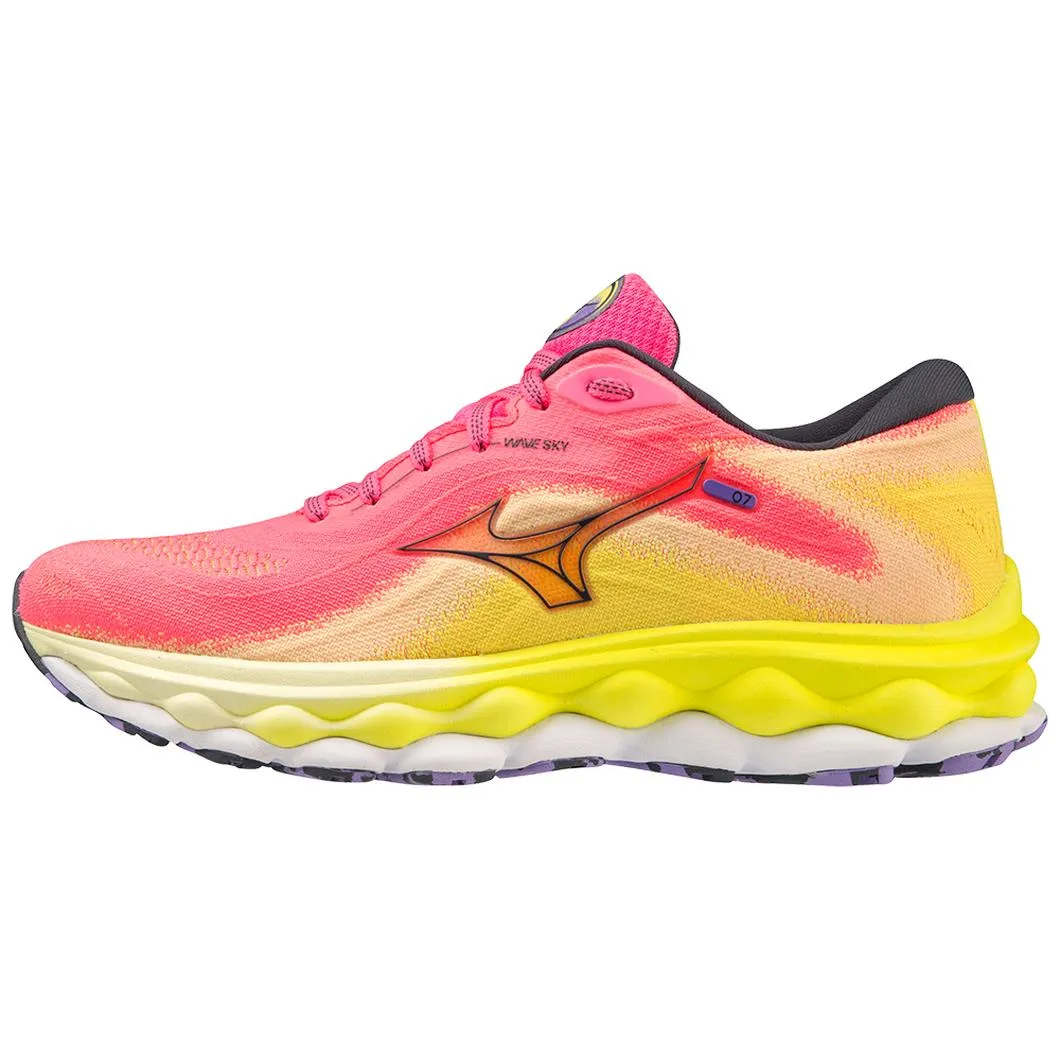 Mizuno Women's Wave Sky 7 in High-Vis Pink-Ombre Blue